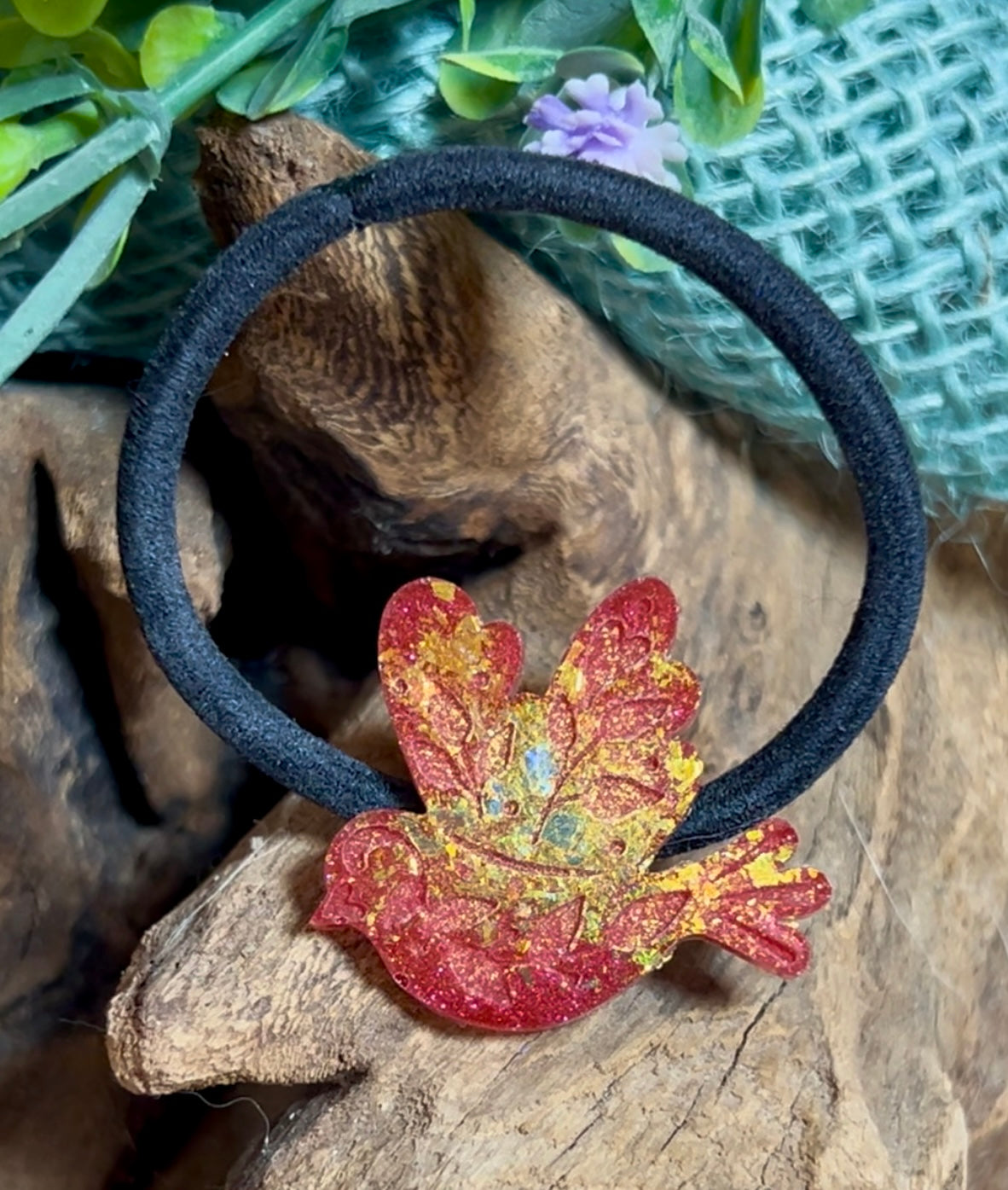 FOLK BIRD HAIR TIE - Red