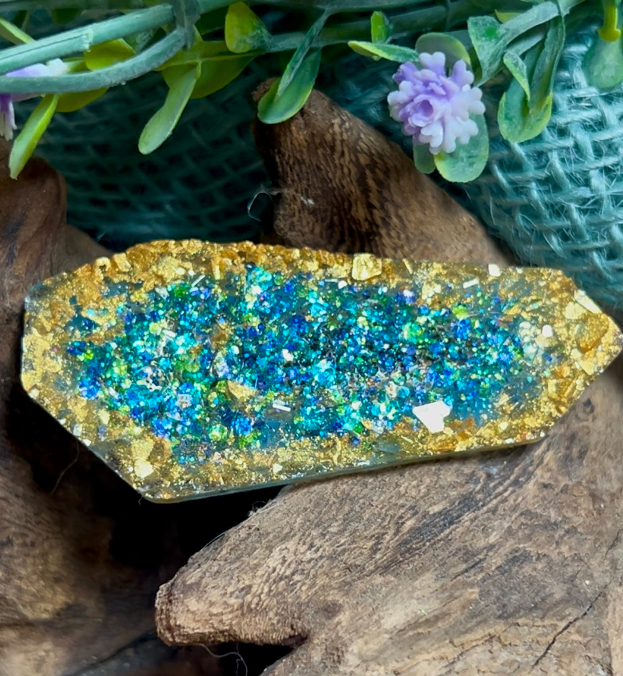 GEOMETRIC HAIRCLIP - Blue, Green and Gold